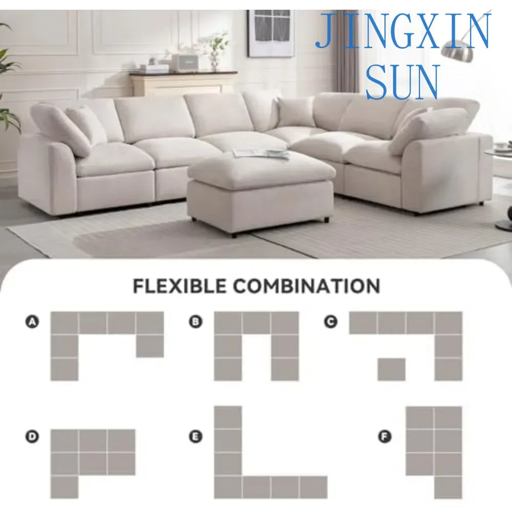 Modular Sectional Sofa, Modern Oversized Cloud Couch with Movable OttomanComfy Couches, 7 Seater L-Shaped Sofas
