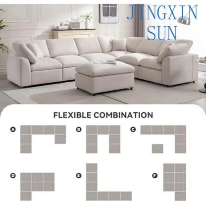 Modular Sectional Sofa, Modern Oversized Cloud Couch with Movable OttomanComfy Couches, 7 Seater L-Shaped Sofas