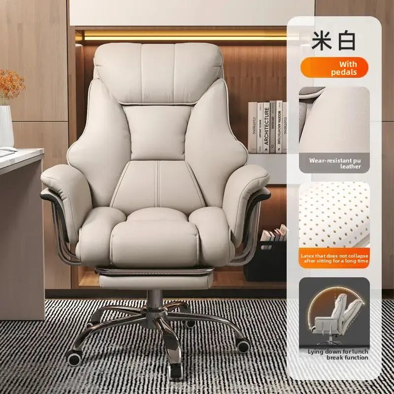Ergonomic Reclining Office Chair with Footrest PU Leather Executive Swivel Computer Desk Chair Aluminum Base for Home Office