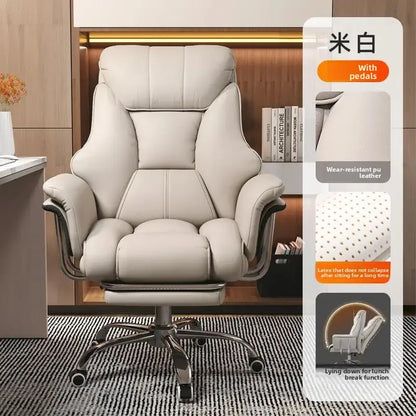 Ergonomic Reclining Office Chair with Footrest PU Leather Executive Swivel Computer Desk Chair Aluminum Base for Home Office