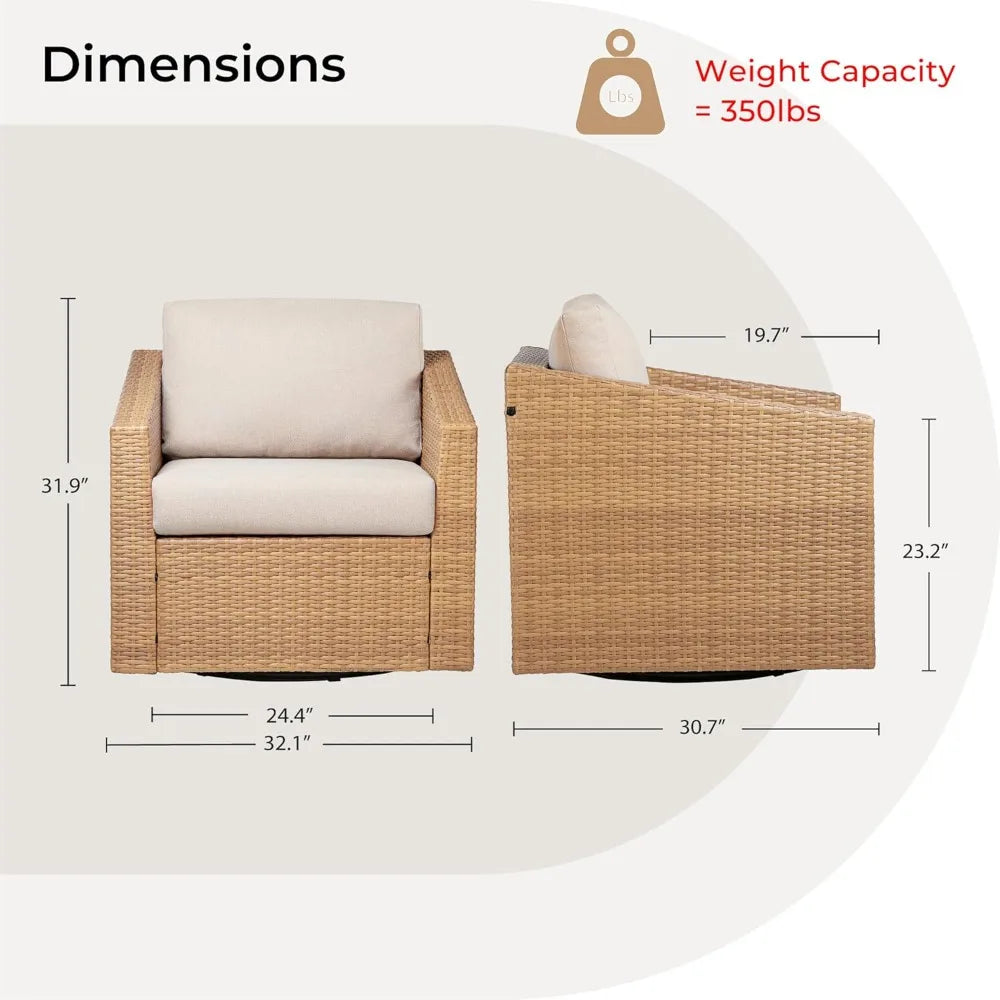 Patio Wicker Chair, 360° Swivel Outdoor Rattan Chair with Thickened Cushions for Backyard, Poolside, Garden or Porch, Beige Cus