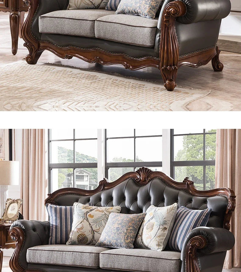 solid wood sofa simple European living room retro combination light luxury neoclassical sofa small apartment