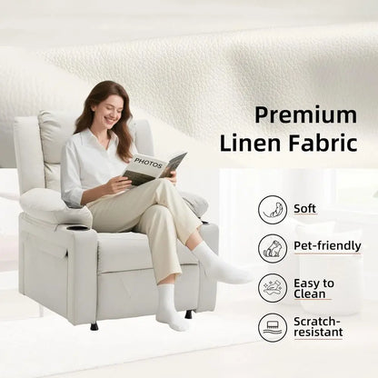Beige Leatherette Recliner with Vibration Massage, Heat and Side Table for Living Room or Home Theater