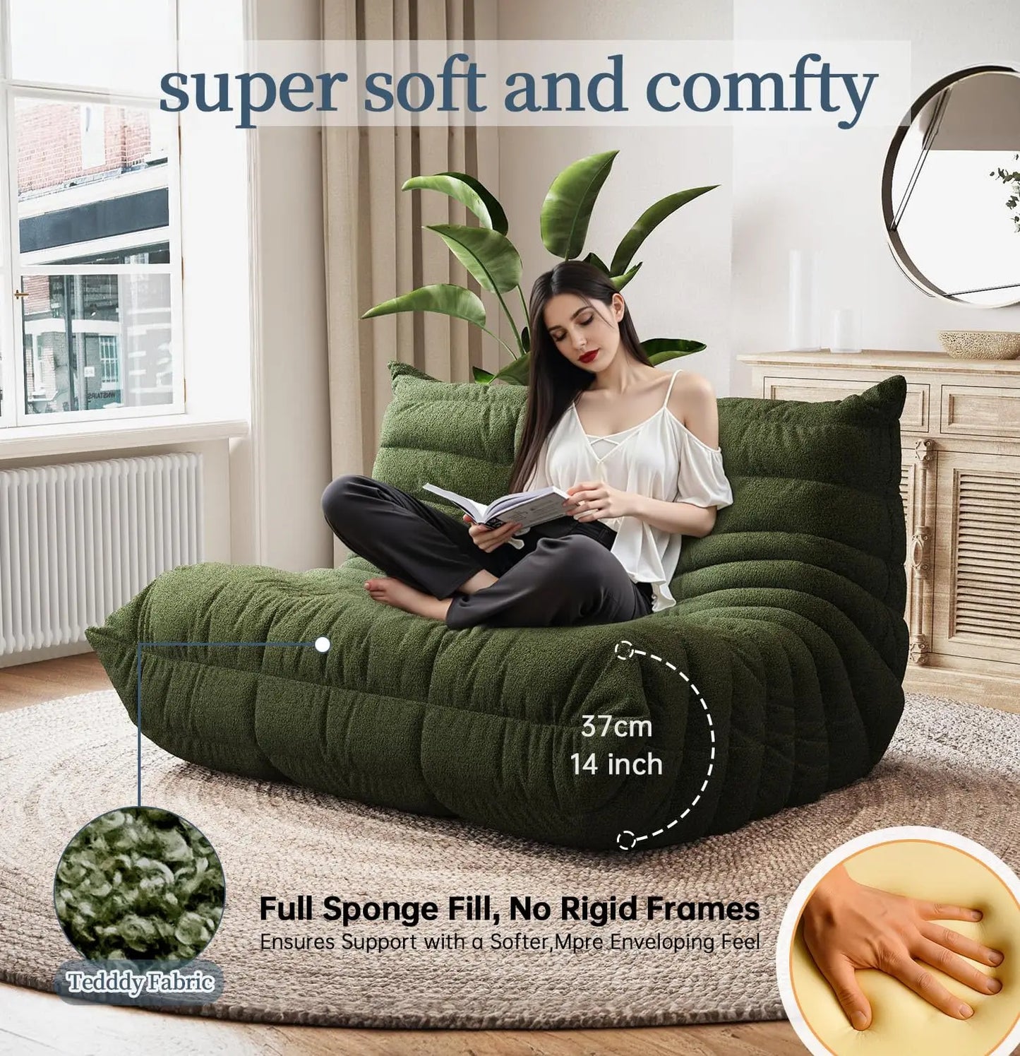 Bean Bag Chairs for Adults, Giant Bean Bag Chair Sofa with Memory Foam, Comfy Beanbag Loveseat Lazy Sofa for Living, Customized