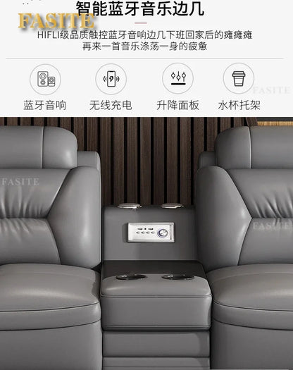Premium  Italian Genuine Leather Sectional Sofa Sets Couch Sofas with USB and Bluetooth Speaker