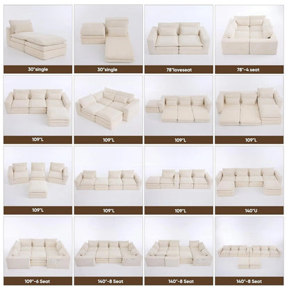 109" L Shape Modular Sectional Sofa with Ottoman, Boneless Couch Three-Layer Deep 3 Seat Convertible Pull Out Sofa, Customized