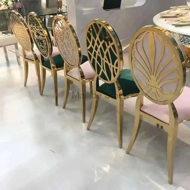 Luxury stainless steel dining chairs, modern home furniture, simple metal back chairs, kitchen fabric dining chairs
