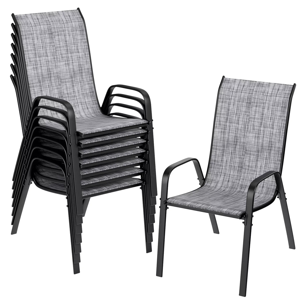 Patio Chairs Set of 8, Stackable Textilene Outdoor Dining Furniture for All Weather, with 20″ Wide Seat & Metal Frame for Garden