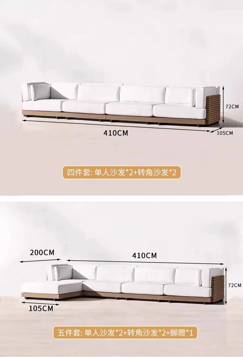 Outdoor Sofa Solid Wood Teak Rain proof and Sunscreen Courtyard Villa Outdoor Balcony Garden Soft Decoration Furniture