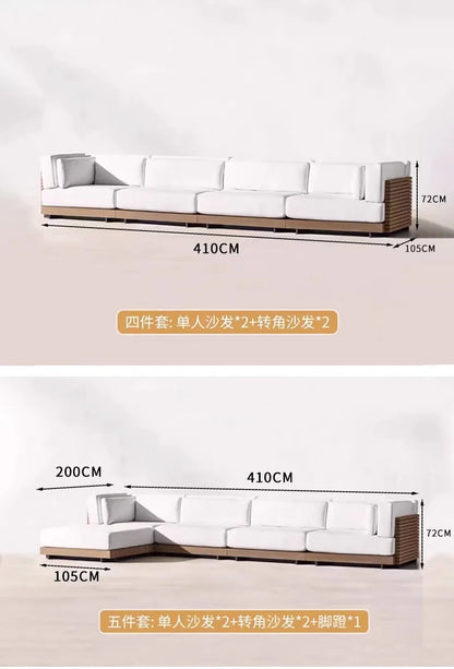 Outdoor Sofa Solid Wood Teak Rain proof and Sunscreen Courtyard Villa Outdoor Balcony Garden Soft Decoration Furniture
