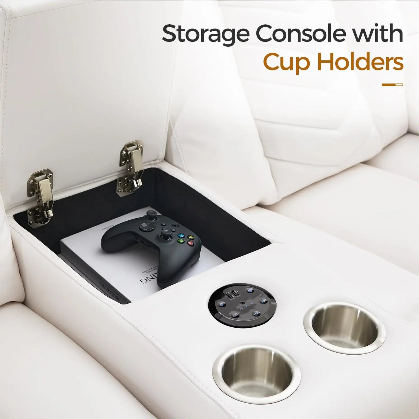 TODRANI Manual Recliner Loveseat with Bass Speaker, Faux Leather Reclining Love Seat with LED Lights, USB Charger, Cup Holder