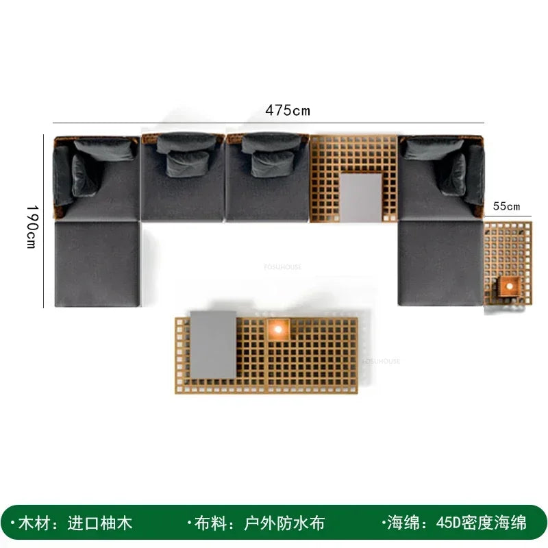 Nordic Solid Wood Sofa Chair Leisure Patio Living Room Furniture Villa Luxury Sofa Combination Garden Furniture Sets Rattan