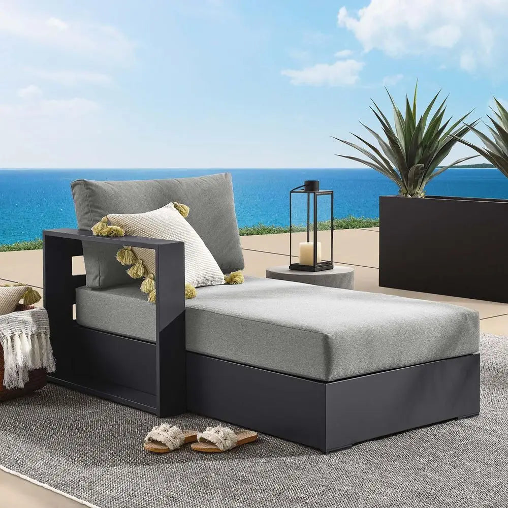 Tahoe Aluminum Outdoor Chaise Lounge in Gray Charcoal with WeatherResistant Cushions, Modular LeftFacing Patio Lounger for Pool