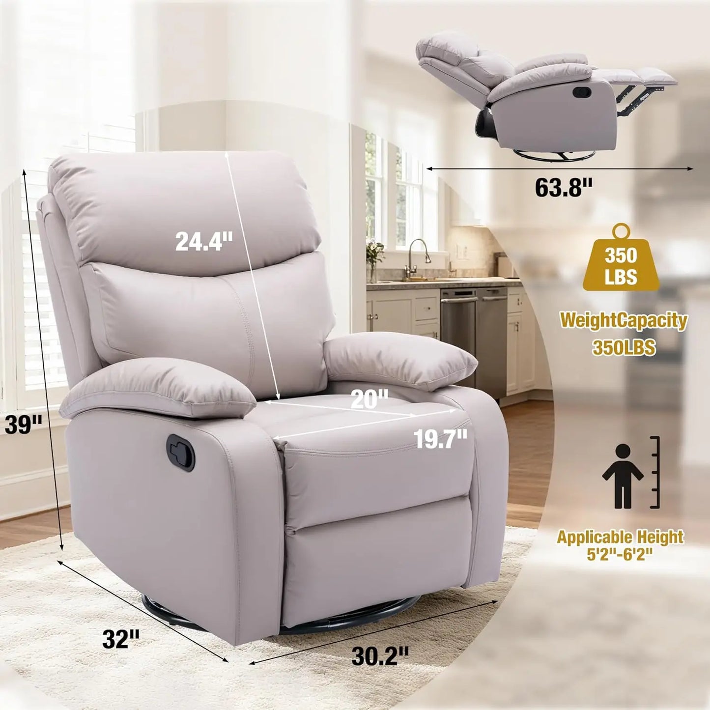 Swivel Rocker Recliner Chair for Adults, Rocking Small Recliner Chairs for Small Spaces, Glider Chairs Recliner Lazyboy Single S
