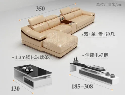 Genuine leather sofa head layer cowhide small unit,simple and modern functional, fashionable leather sofa combination decoration