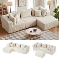 104 Inch Cloud Couch Sectional,Corduroy Boneless Couches For Living Room,L-Shaped Modular Sectional Sofa With Removable Ottoman