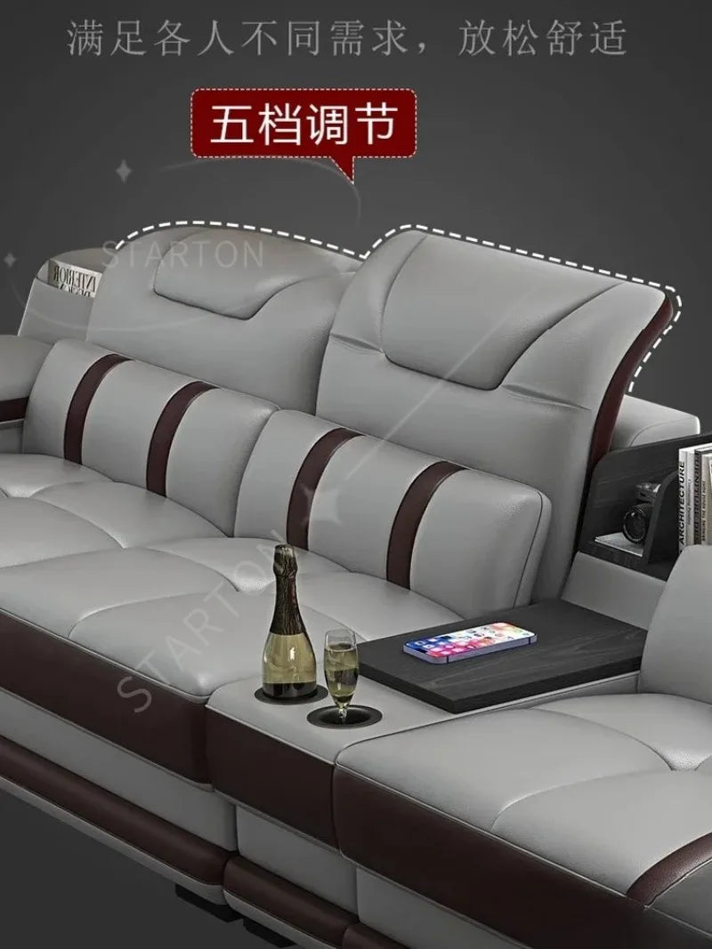 Italian Sofa with Bluetooth, Speaker, Functional Headrest, Massage Chaise | Big Corner Couch