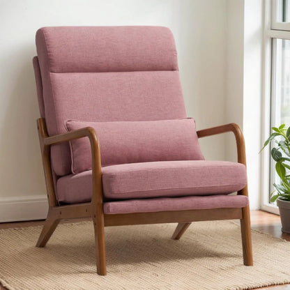 Mid-Century Modern Chair with Pillow High Back Bronzing Cloth Upholstered Lounge Arm Chair with Solid Wood Frame & Soft Cushion
