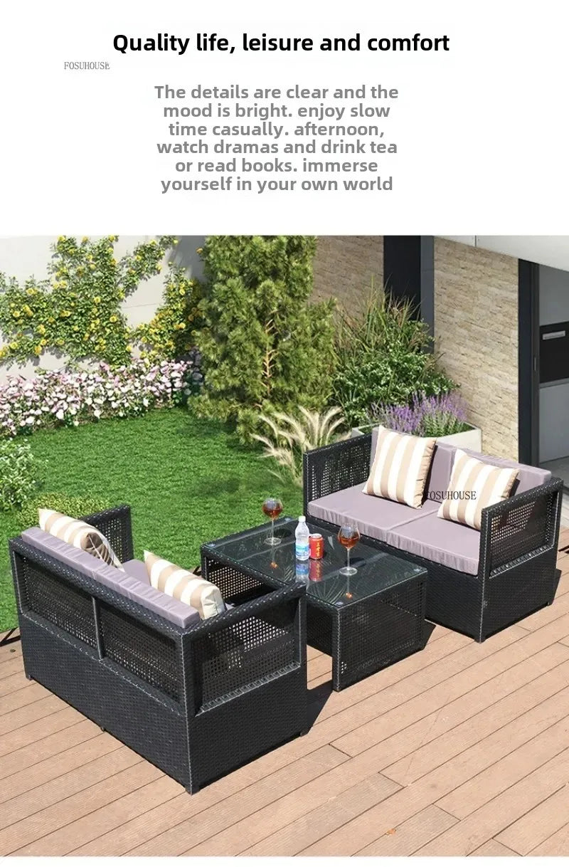 Nordic Outdoor Sofas Courtyard Villa Sun Room PE Rattan Chairs Single Double Terrace Sofa Waterproof Sunscreen Outdoor Furniture