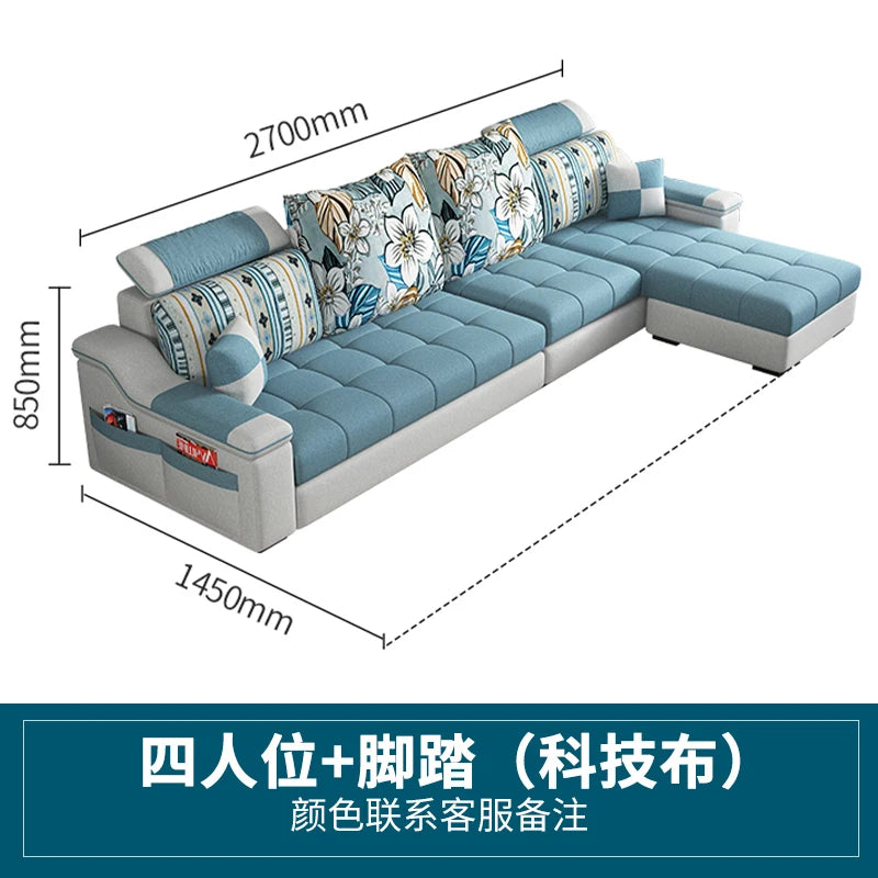 Modern minimalist Nordic fabric sofa with recliner family small apartment hotel living room bedroom