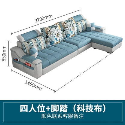 Modern minimalist Nordic fabric sofa with recliner family small apartment hotel living room bedroom