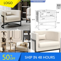 upholstered modern living room chair barrel accent chairs, faux leather armchair mid century lounge chair anti scratch sofa tub