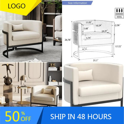 upholstered modern living room chair barrel accent chairs, faux leather armchair mid century lounge chair anti scratch sofa tub