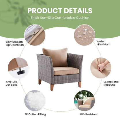 5-Piece Patio Furniture Set, Thickened Rattan Sectional Outdoor Sofa with Glass Top Table, Reclined Backrest and, Customized
