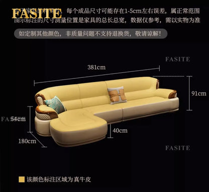 New Chinese ebony leather sofa modern simple living room large first layer yellow cowhide new solid wood combination