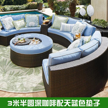 Outdoor round rattan sofa combination garden courtyard semi-circular rattan chair outdoor hotel curved living room