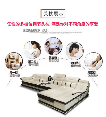 leather sofa, first-layer cowhide combination, living room, princess, corner, multi-function, rechargeable massage space