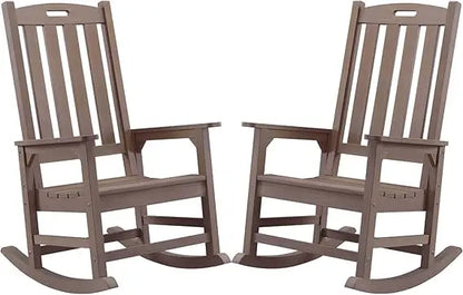 Oversized Outdoor Rocking Chair Set of 2, Porch Rocker with 21" Wide Seat and 32" Tall Backrest, Pre-Assembled with Most Compon