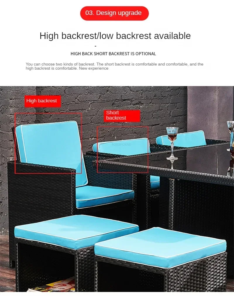 Outdoor Table Chairs Patio Rattan Furniture Set Italian Leisure Open-air Garden Furniture Sets Waterproof and Sun-proof Armchair