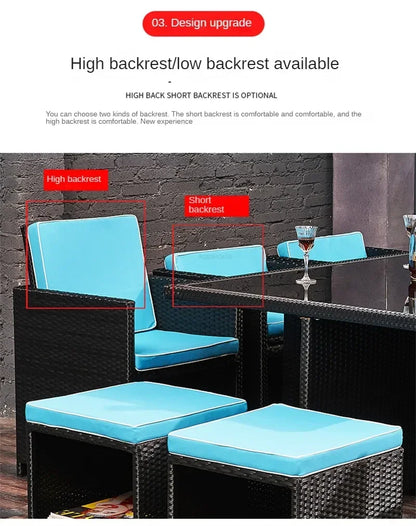 Outdoor Table Chairs Patio Rattan Furniture Set Italian Leisure Open-air Garden Furniture Sets Waterproof and Sun-proof Armchair