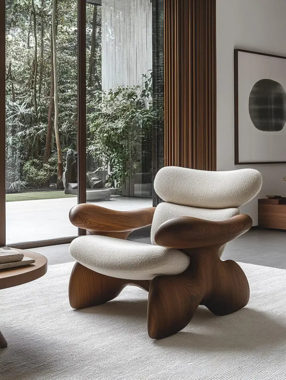 Wind solid wood art soft decoration creative special-shaped single leisure chair designer sofa chair balcony lazy chair