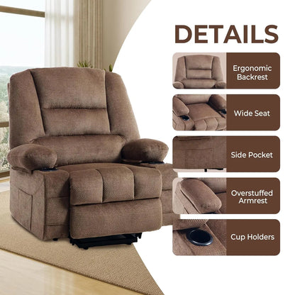 Power Lift Recliner Chair for Elderly People with USB Port Cup Holder, Overstuffed Fabric Electric Massage Recliner, Customized