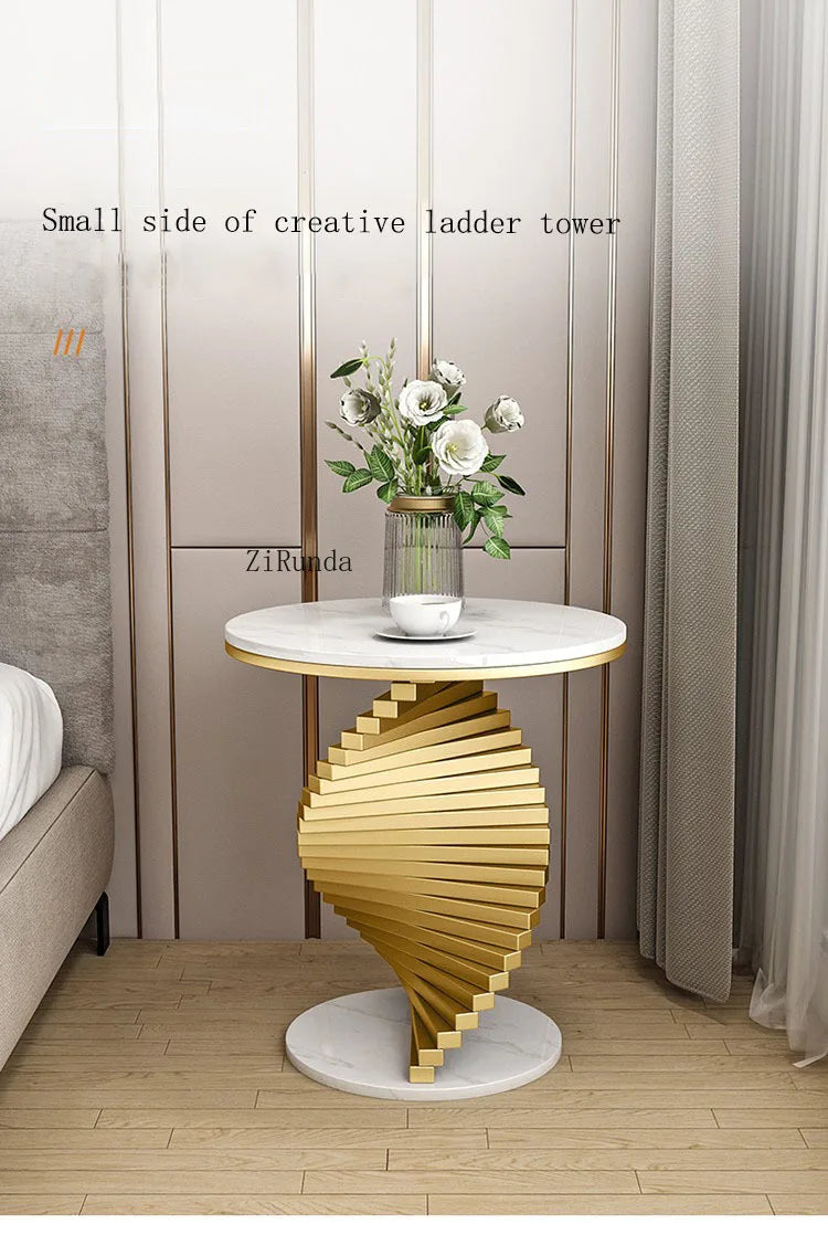 Italian style light luxury living room sofa marble edge several creative balcony metal coffee table
