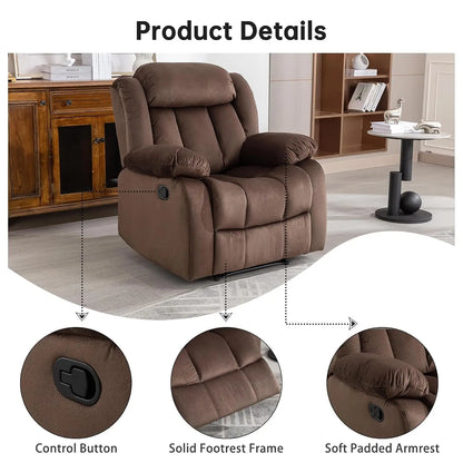 Manual Reclining Sofa Set with Overstuffed Arms & Backrest, Include 1 Recliner Chair & 1 Loveseat, Brown, Customized