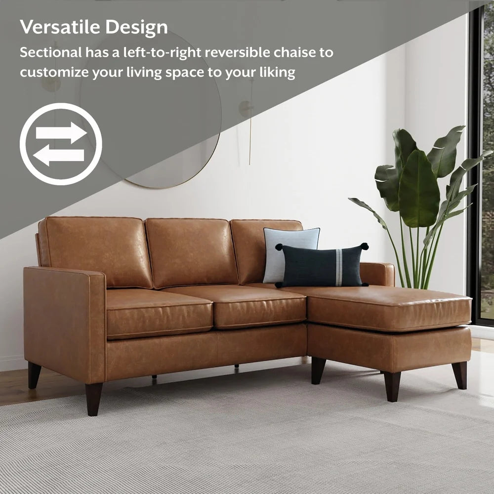 Durable Faux Leather Sectional Sofa Families and Pets Easy Assembly Mid Century Modern Design Stain Resistant 3 Seater Indoor