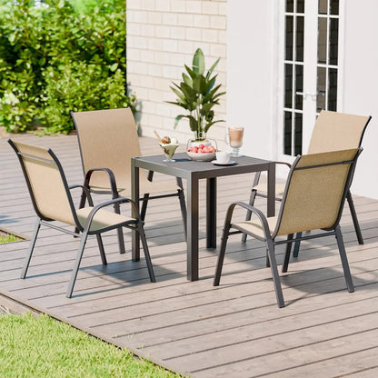 Patio Chairs Set of 4, Stackable Outdoor Dining Chairs Set with Breathable Seat Fabric, All-Weather Powder-Coated Metal