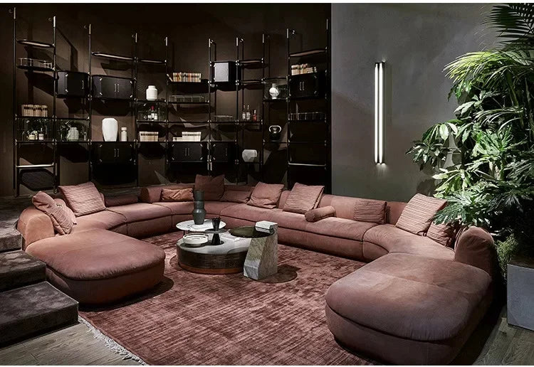 Curved sofa minimalist designer large corner fabric sofa combination