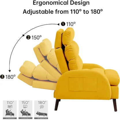 Yellow Velvet Oversized Lounge Chair with Ottoman and Adjustable Backrest for Living and Bedroom Comfort
