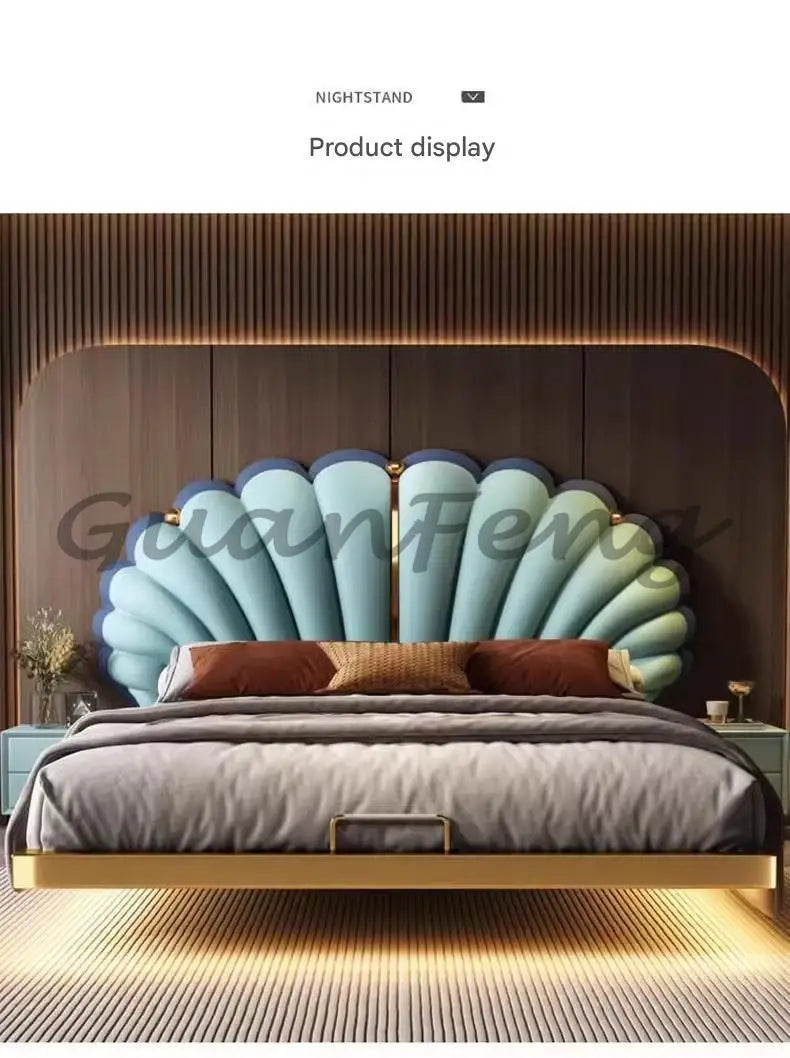 Floating Princess Bed European Genuine Leather Vintage Solid Wood Bed Light Luxury High Quality Cama De Casal Bedroom Furniture