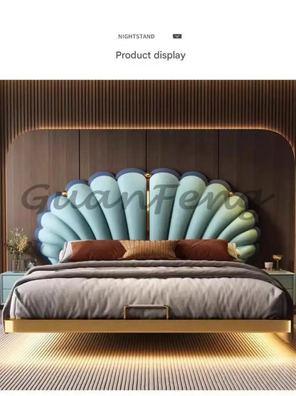 Floating Princess Bed European Genuine Leather Vintage Solid Wood Bed Light Luxury High Quality Cama De Casal Bedroom Furniture