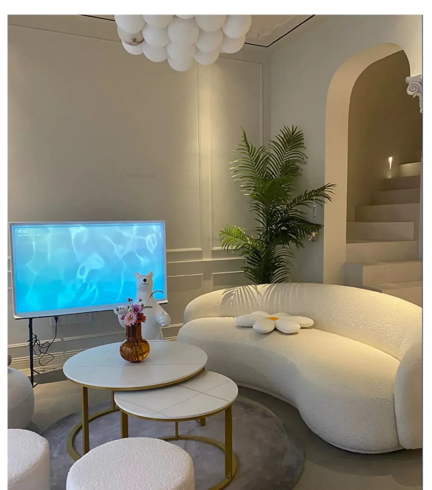 Curved Living Room Sofas Living Room Furniture Cream Style Beauty Salon Sofa Clothing Store Rest Area Reception Sofab