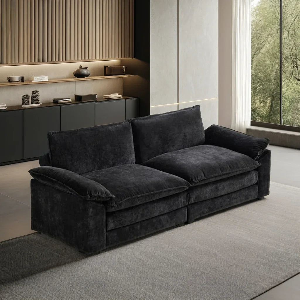 -Modern Living Room Furniture 2 Seat Couch Sectional Loveseat White Fabric L Shaped Sofa Set