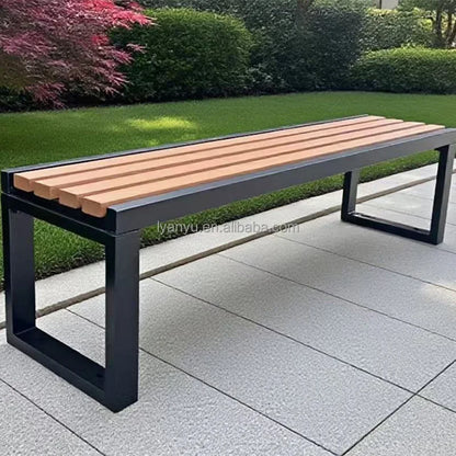 Banc de jardin en bois en métal résistant aux intempéries, banc de pelouse de Patio de parc, siège extérieur en acier