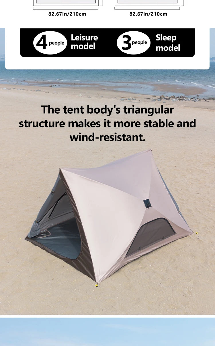 2-4 Person Camping Tent Quick Setup, Waterproof Windproof Sun Protection, Lightweight Portable for Beach Hiking, 210D Oxford