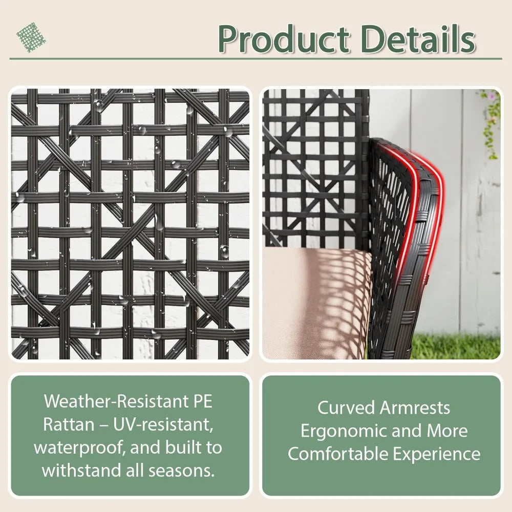 4-Piece Patio Furniture Set, Weather-Resistant Rattan Patio Conversation Set with Two-Tier Coffee Table, Upholstered Openwork Wi