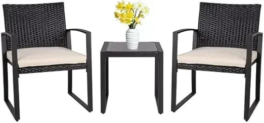 t Outdoor Patio Furniture Set, Modern Wicker Bistro Set, Conversation Rattan Chair of 2 with Coffee Table
